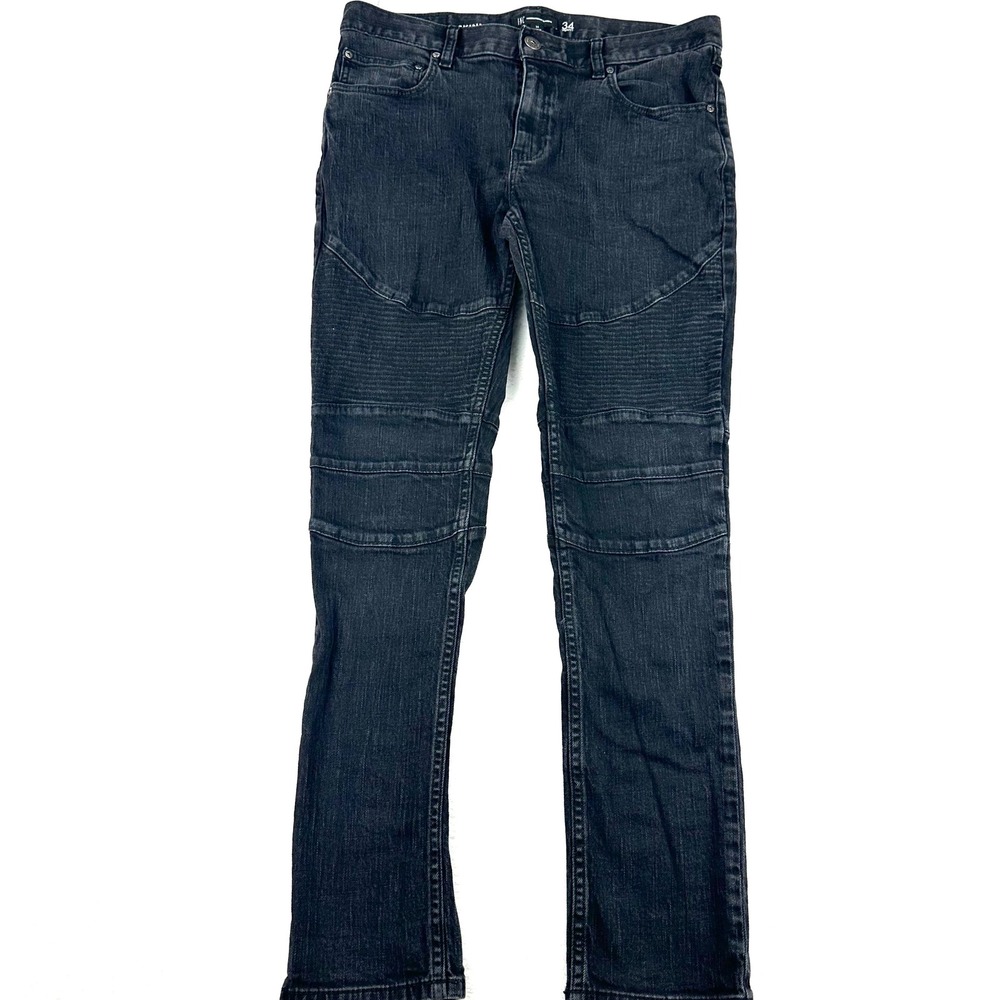 INC International Concepts Mens Skinny Fit Moto Jeans Black 34x30 100131967